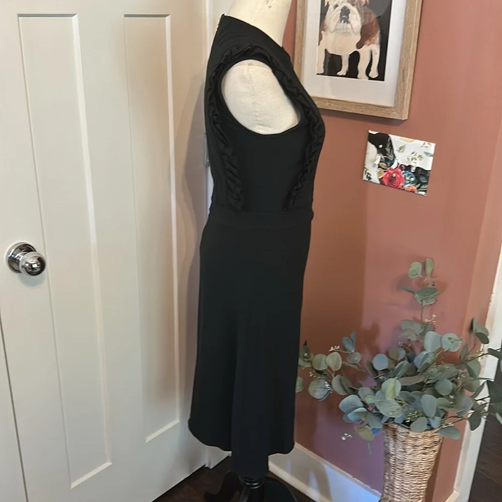 Rochas black ruffles detail fit & flare back zipper sleeveless 10 midi dress - Picture 6 of 16